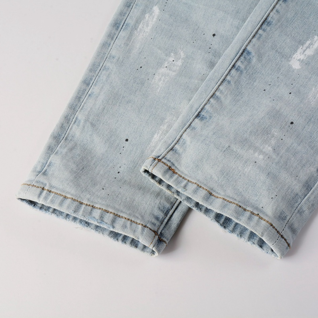 Purple Paint Light Blue Jeans