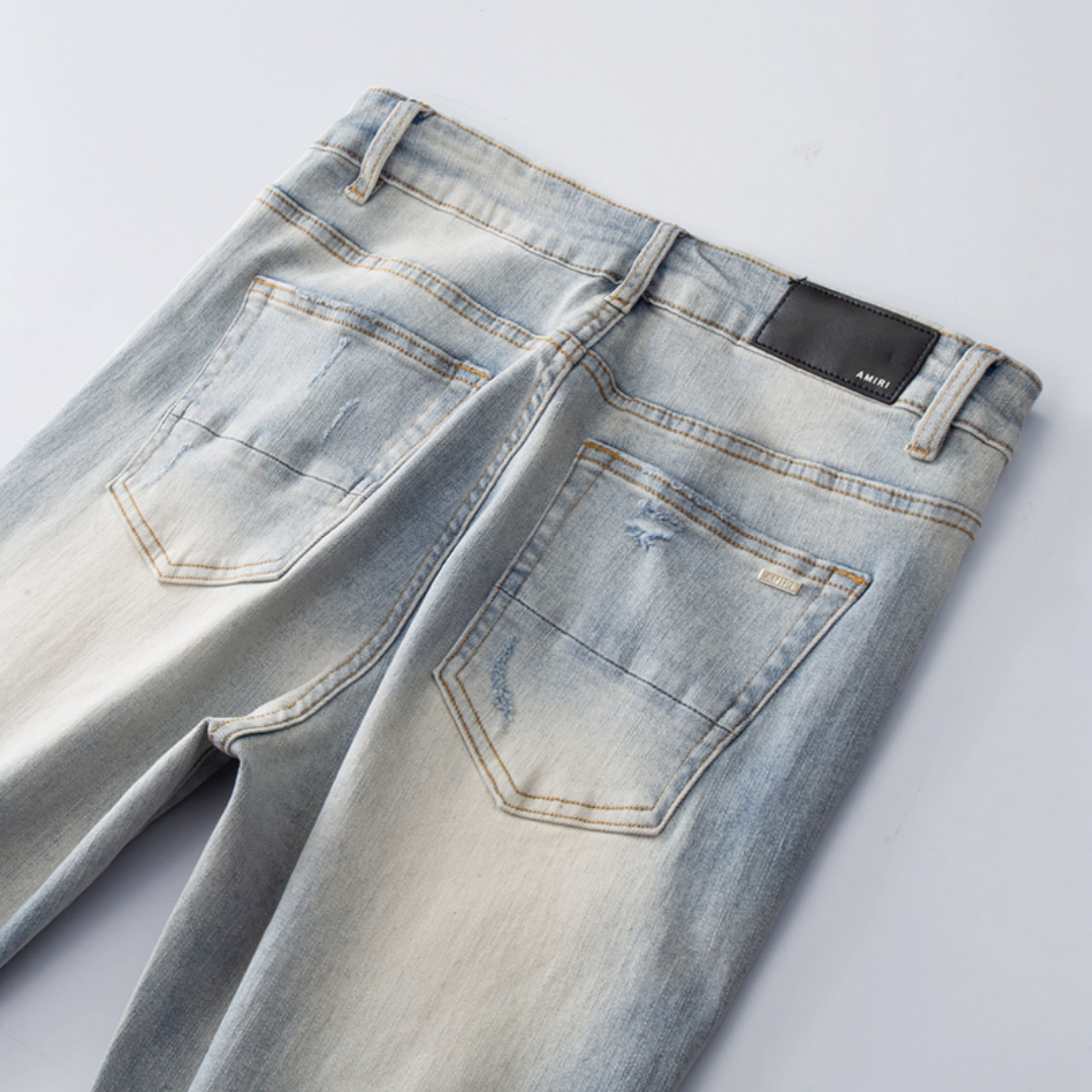 Amr Patch Ripped Blue Jeans