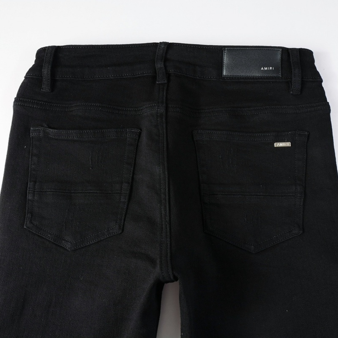 Amr Black Patch Ripped Jeans