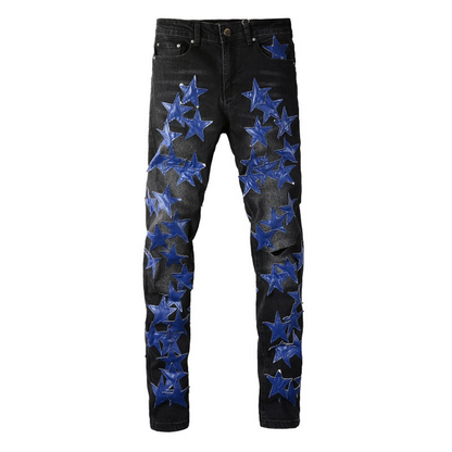 Amr Navy Blue Star Patch Jeans