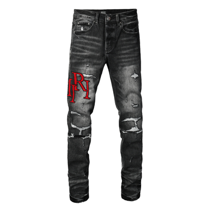 Amr Staggered Red Logo Jeans