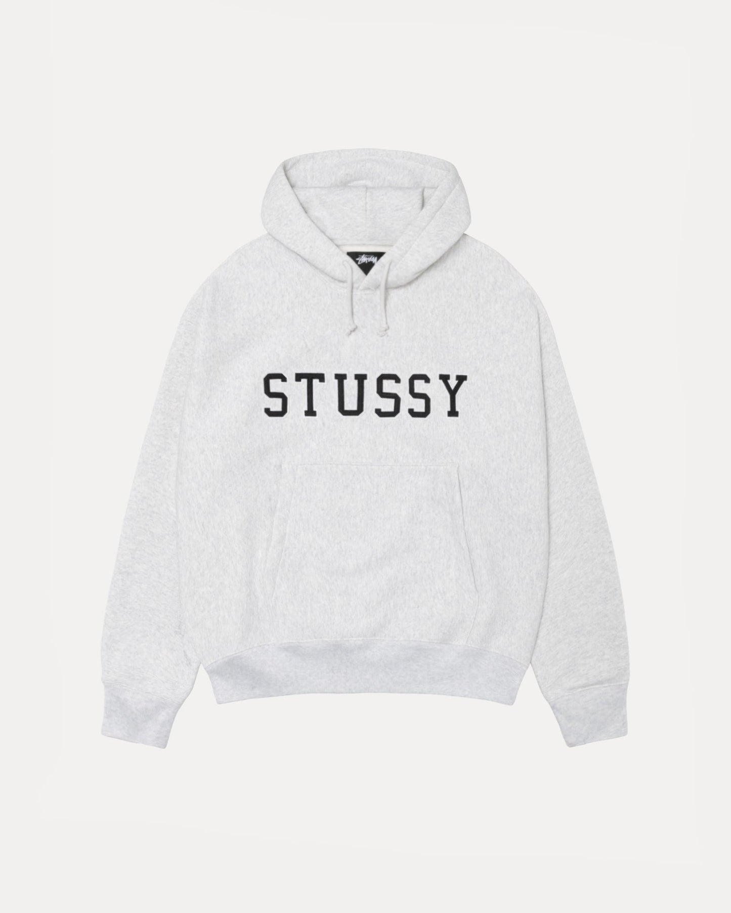 Stussy Applique Hood Mens Long Sleeve In Ash Heather | hero:main:collection:new-arrivals,shirts,tops-shirts,all,tees,outerwear,denim,knits,accessories,sunglasses,hoodies,sweats,mens-hoodies-sweatshirts,shorts,pants,bottoms