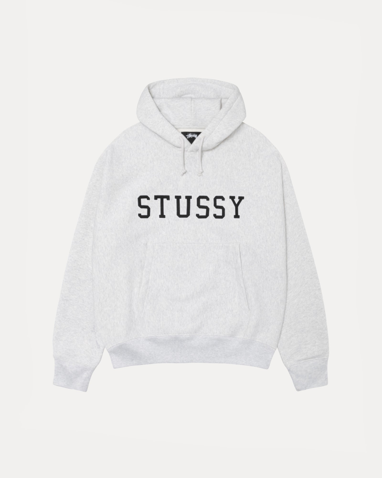 Stussy Applique Hood Mens Long Sleeve In Ash Heather | hero:main:collection:new-arrivals,shirts,tops-shirts,all,tees,outerwear,denim,knits,accessories,sunglasses,hoodies,sweats,mens-hoodies-sweatshirts,shorts,pants,bottoms