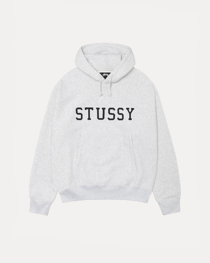 Stussy Applique Hood Mens Long Sleeve In Ash Heather | hero:main:collection:new-arrivals,shirts,tops-shirts,all,tees,outerwear,denim,knits,accessories,sunglasses,hoodies,sweats,mens-hoodies-sweatshirts,shorts,pants,bottoms
