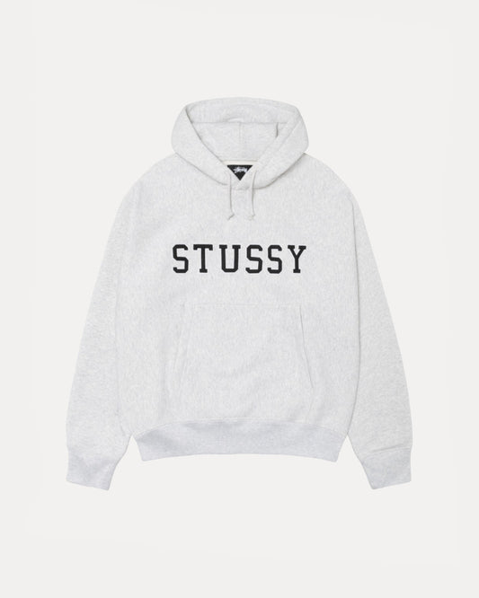 Stussy Applique Hood Mens Long Sleeve In Ash Heather | hero:main:collection:new-arrivals,shirts,tops-shirts,all,tees,outerwear,denim,knits,accessories,sunglasses,hoodies,sweats,mens-hoodies-sweatshirts,shorts,pants,bottoms