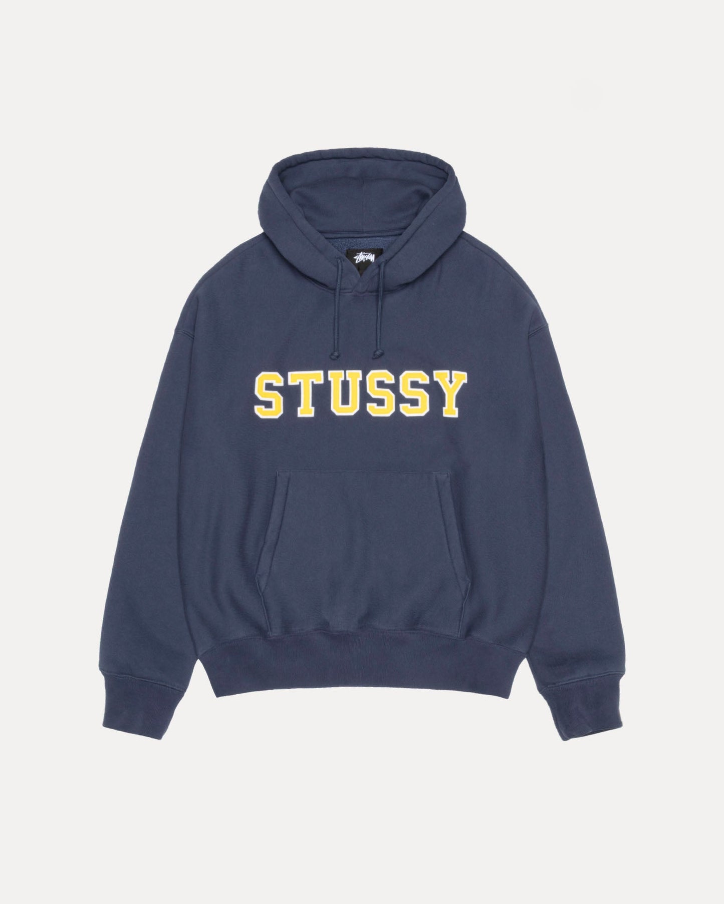 Stussy Applique Hood Mens Long Sleeve In Navy | hero:main:collection:new-arrivals,shirts,tops-shirts,all,tees,outerwear,denim,knits,accessories,sunglasses,hoodies,sweats,mens-hoodies-sweatshirts,shorts,pants,bottoms
