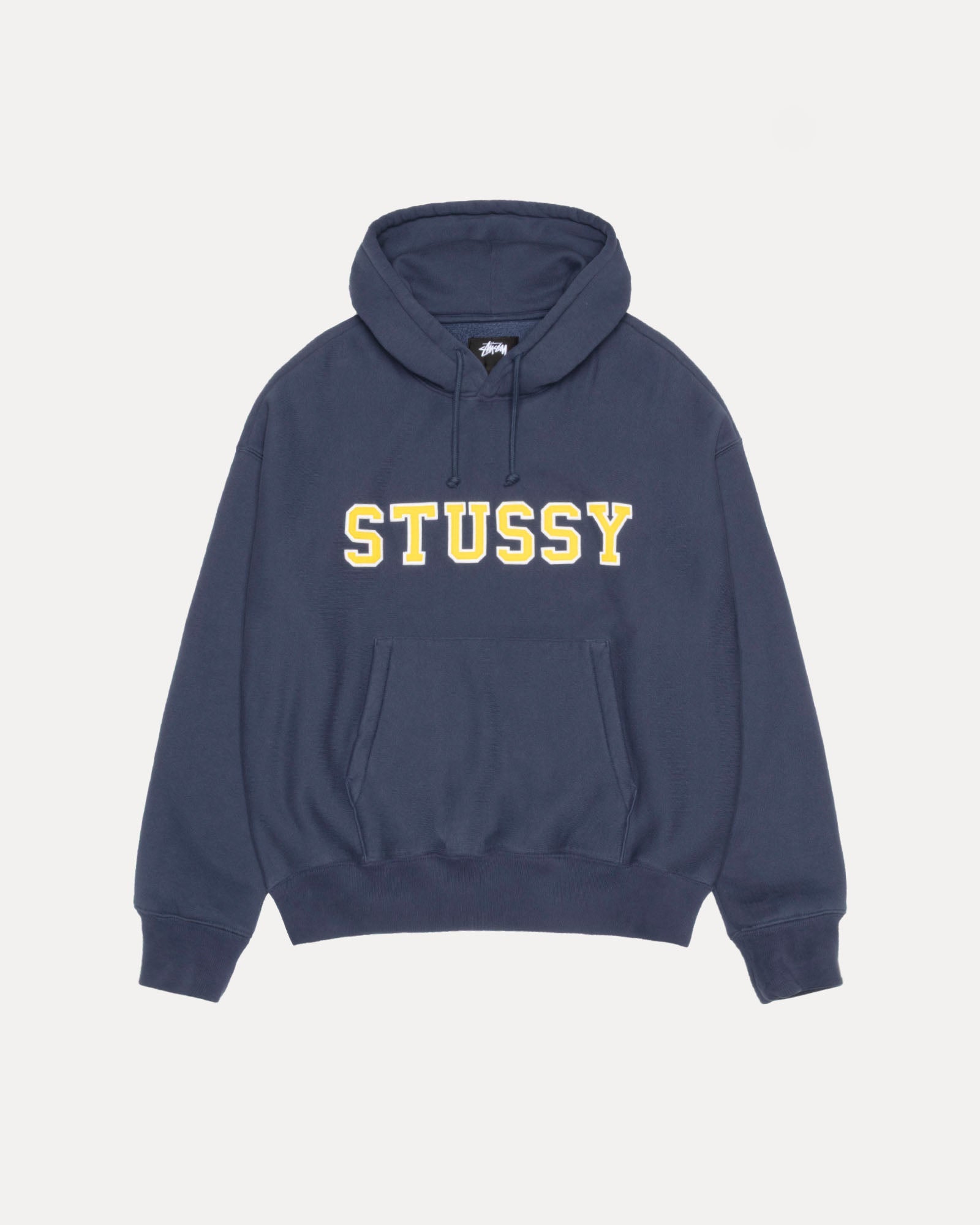 Stussy Applique Hood Mens Long Sleeve In Navy | hero:main:collection:new-arrivals,shirts,tops-shirts,all,tees,outerwear,denim,knits,accessories,sunglasses,hoodies,sweats,mens-hoodies-sweatshirts,shorts,pants,bottoms