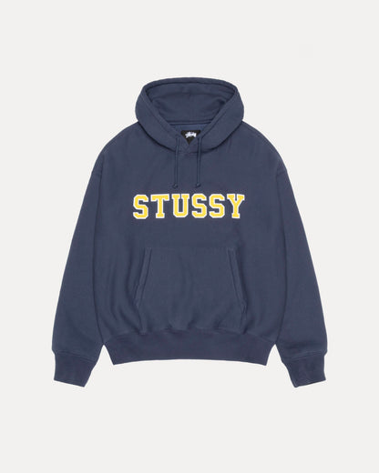 Stussy Applique Hood Mens Long Sleeve In Navy | hero:main:collection:new-arrivals,shirts,tops-shirts,all,tees,outerwear,denim,knits,accessories,sunglasses,hoodies,sweats,mens-hoodies-sweatshirts,shorts,pants,bottoms