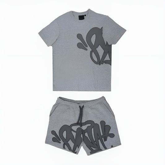 Graffiti Tee & Shorts Set Grey