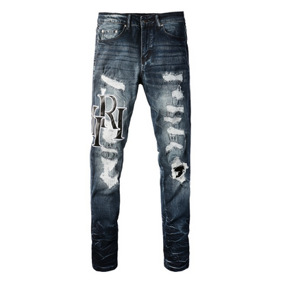 Amr Black Staggerd Logo Patch Jeans