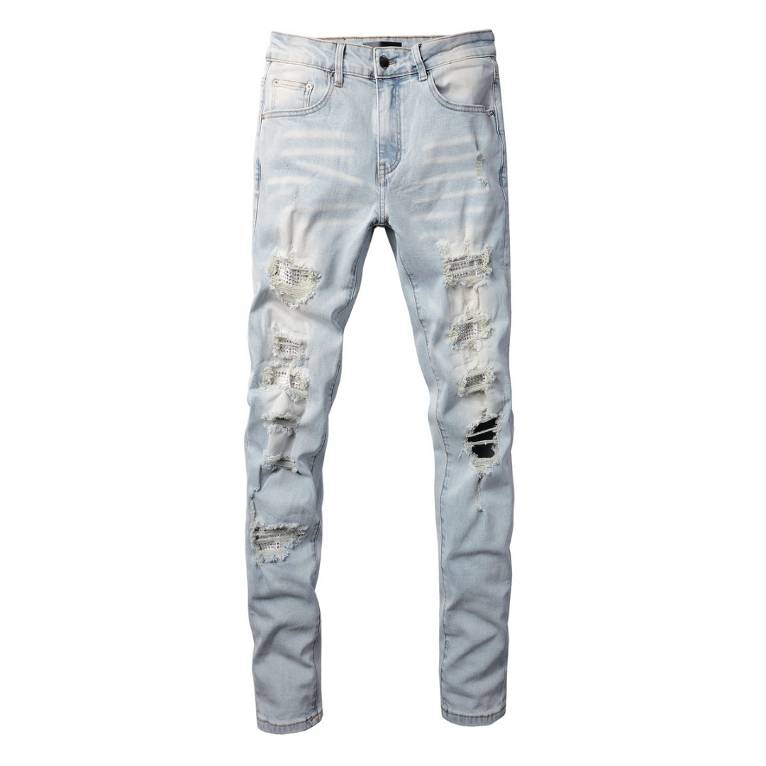 Amr Ripped Light Blue Diamonds Jeans