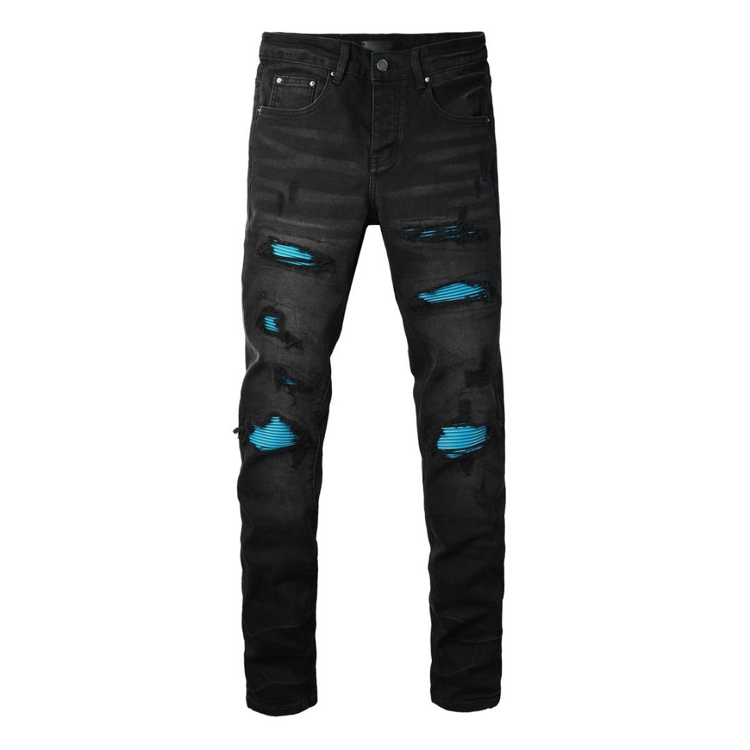 Amr Blue Ripped Patch Jeans