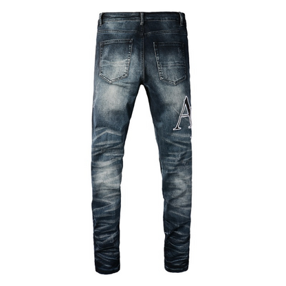 Amr Black Staggerd Logo Patch Jeans