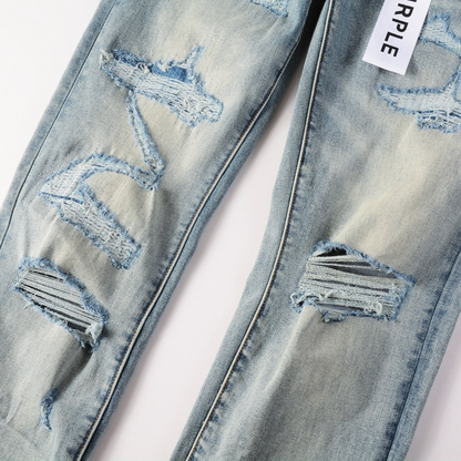 Purple Ripped Blue Jeans