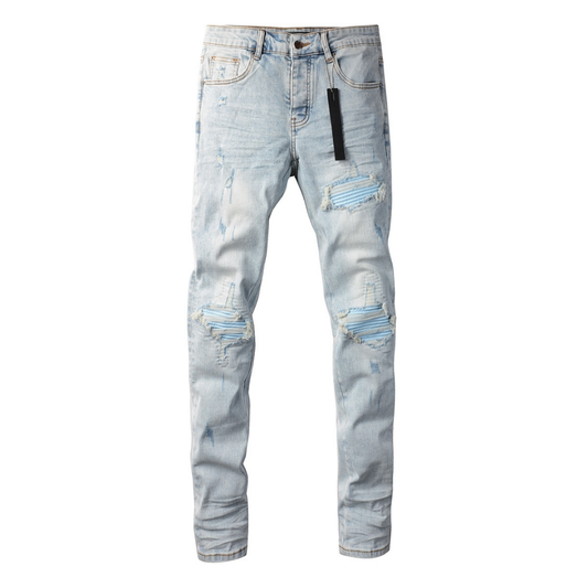 Amr Blue Patch Distressed Jeans