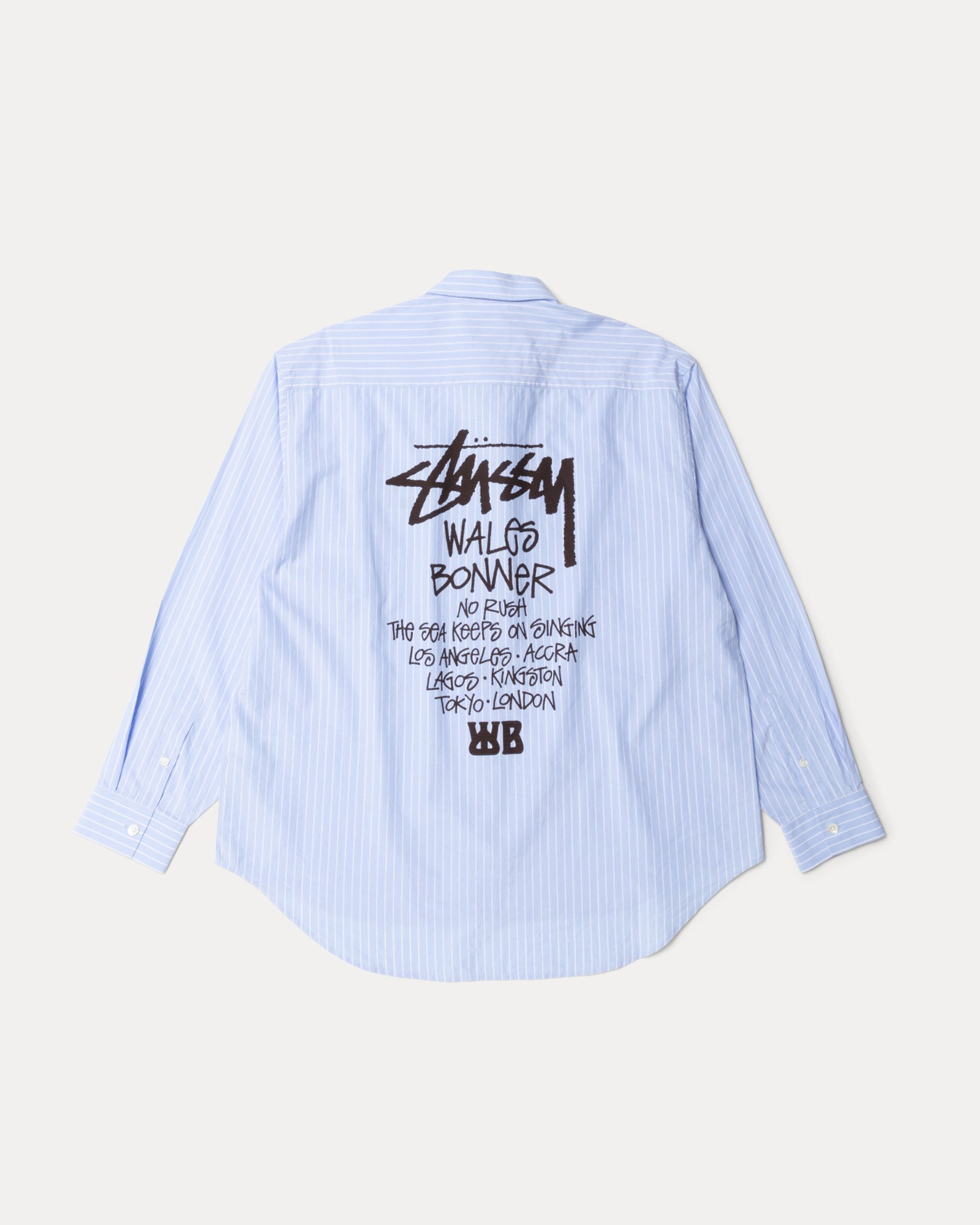 Wb Poplin Shirt Mens Long Sleeve In Stripe | hero:main:collection:new-arrivals,wales-bonner,shirts,tops-shirts,all,tees,outerwear,denim,knits,accessories,sunglasses,hoodies,sweats,mens-hoodies-sweatshirts,shorts,pants,bottoms