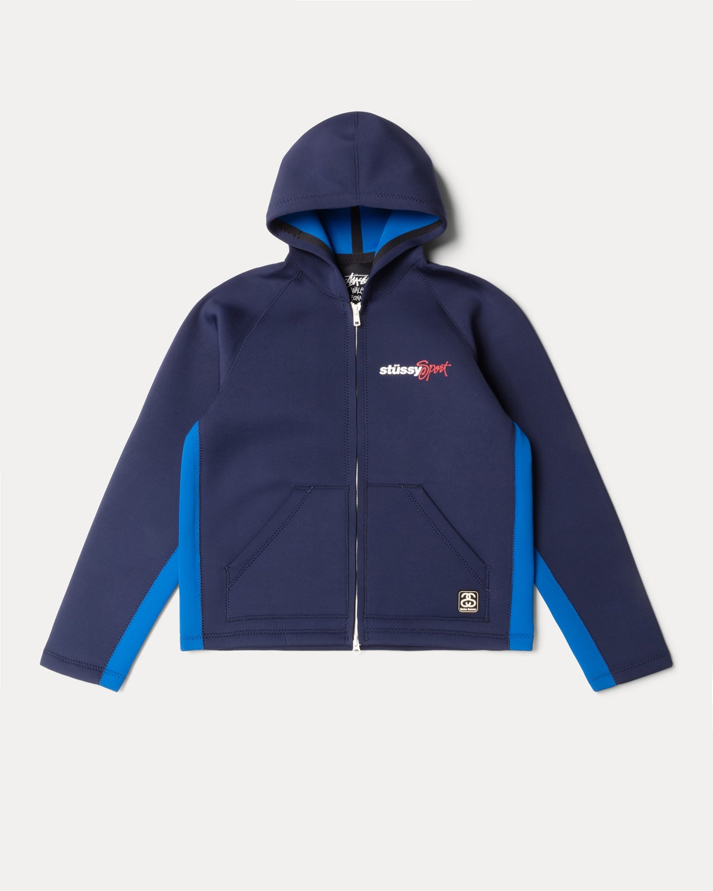 Wb Neoprene Hoodie Mens Long Sleeve In Navy | hero:main:collection:new-arrivals,wales-bonner,shirts,tops-shirts,all,tees,outerwear,denim,knits,accessories,sunglasses,hoodies,sweats,mens-hoodies-sweatshirts,shorts,pants,bottoms