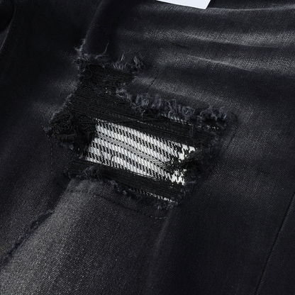 Purple Monogram Patch Ripped Jeans