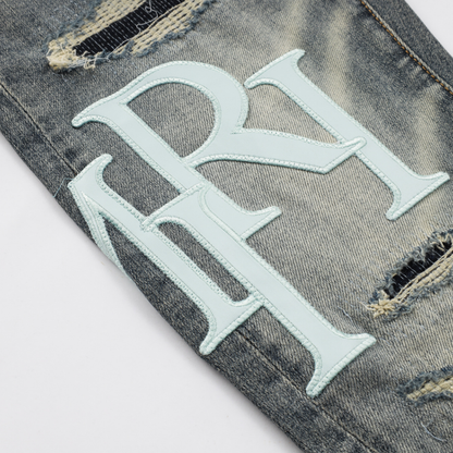 Amr Staggered Grey Blue Jeans