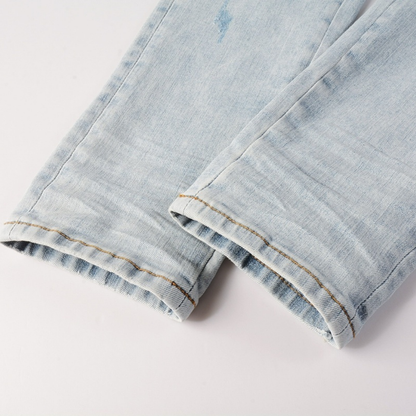 Amr Blue Patch Distressed Jeans