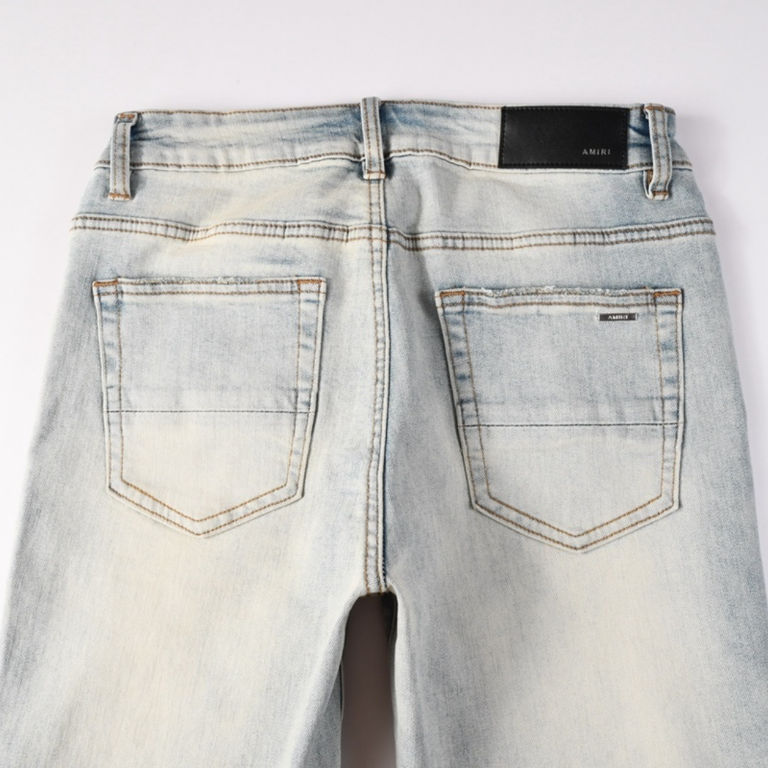 Amr Red Patch Ripped Jeans