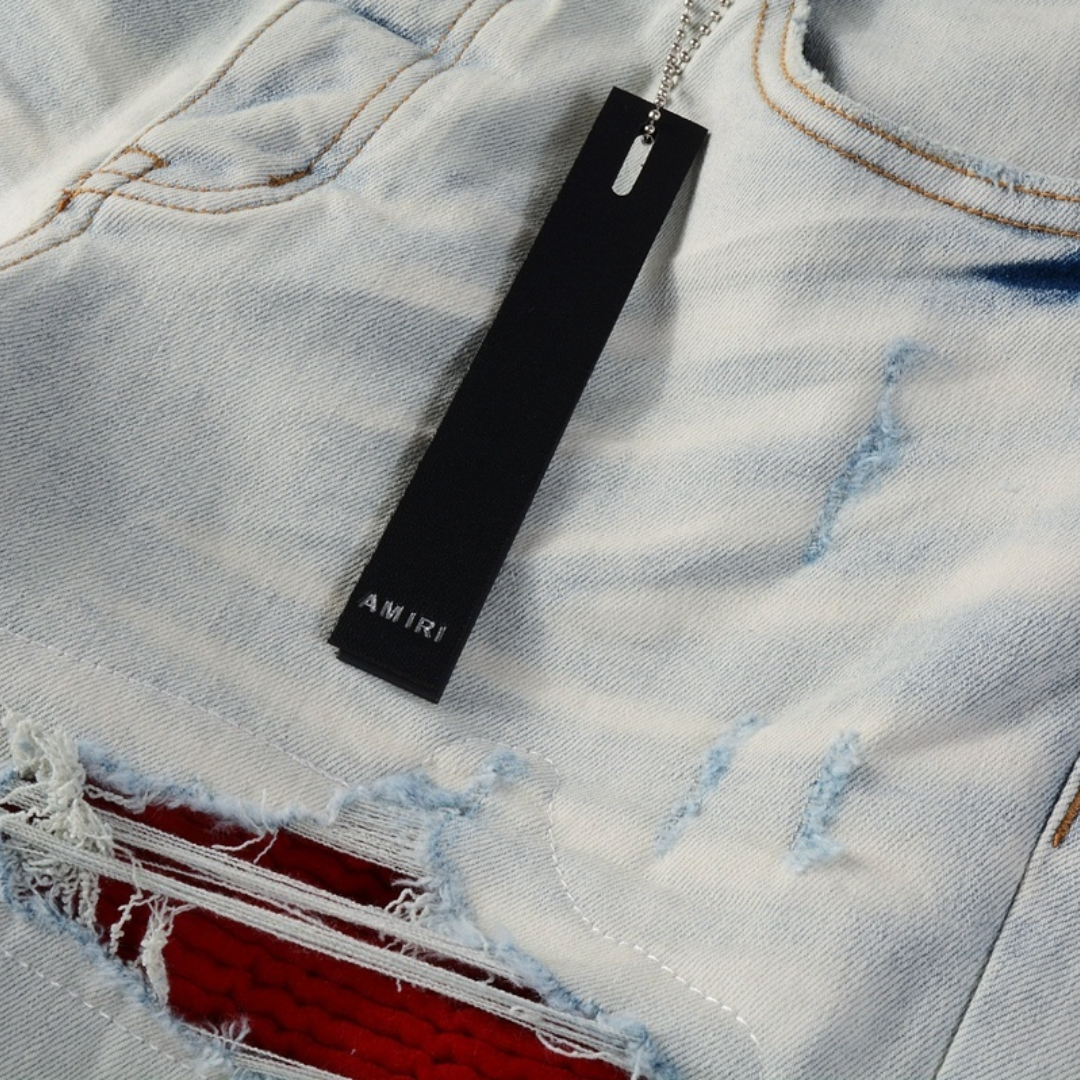 Amr Red Patch Distressed Jeans