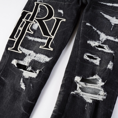 Amr Staggered Logo Black Jeans