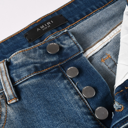 Amr Blue Patch Ripped Jeans