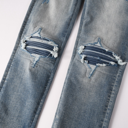 Amr Blue Patch Ripped Jeans