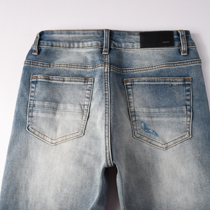 Amr Blue Patch Ripped Jeans