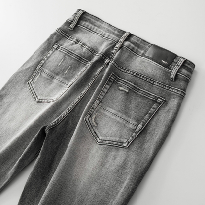 Amr Patch Ripped Grey Jeans