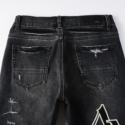 Amr Staggered Logo Black Jeans