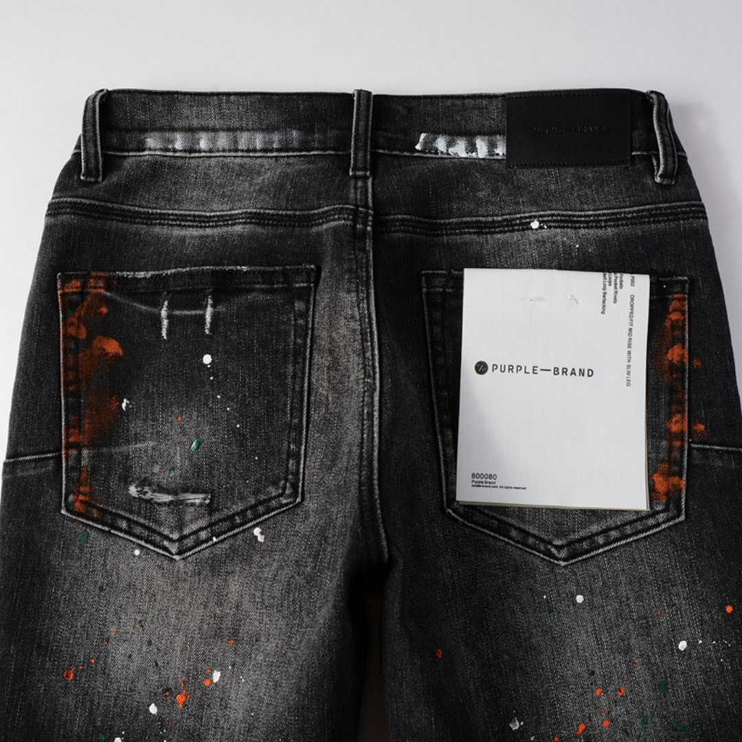 Purple Distressed Paint Jeans
