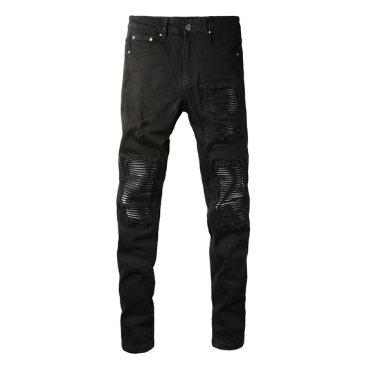 Amr Black Patch Ripped Jeans