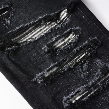 Amr Ripped Patch Black Jeans
