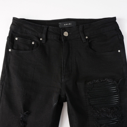 Amr Black Patch Ripped Jeans