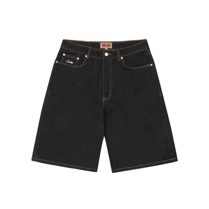 DUAL STRIPE DENIM SHORT [WASHED BLACK]