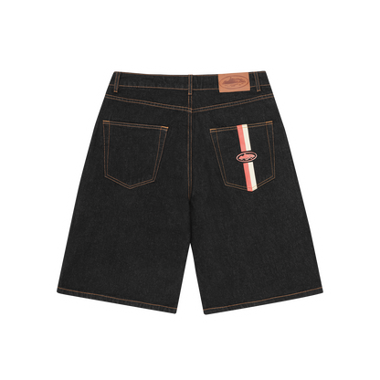 DUAL STRIPE DENIM SHORT [WASHED BLACK]
