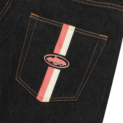 DUAL STRIPE DENIM SHORT [WASHED BLACK]