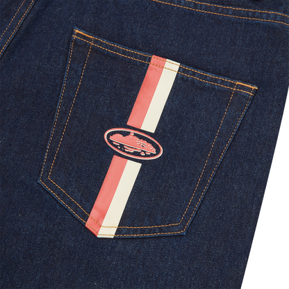 DUAL STRIPE DENIM SHORT [WASHED INDIGO]