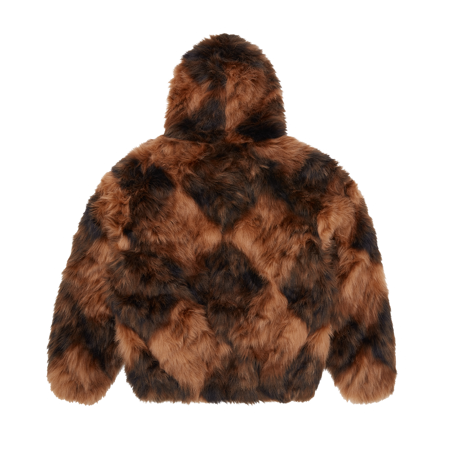 DIAMOND HOODED FUR JACKET [BROWN]