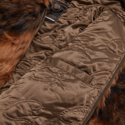 DIAMOND HOODED FUR JACKET [BROWN]