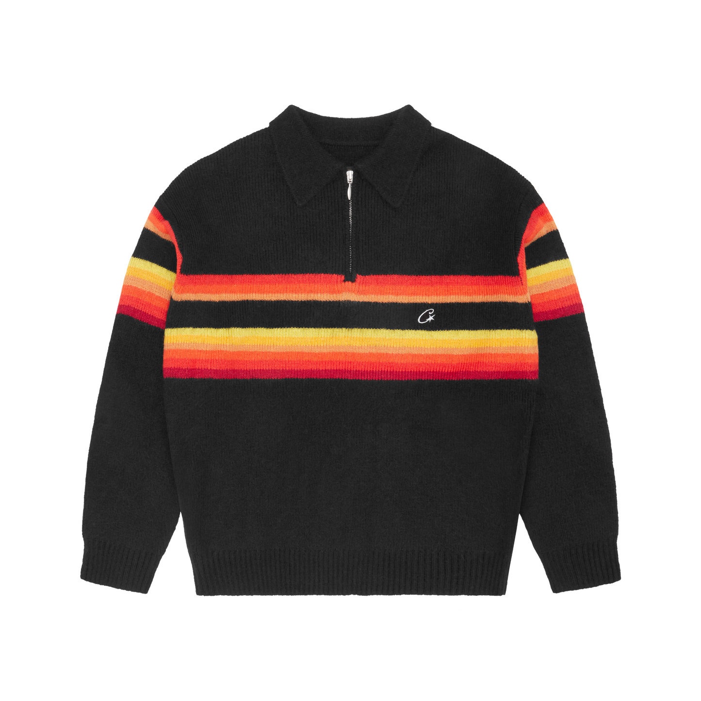 GRADIENT HALF KNIT ZIP PULLOVER [BLACK]