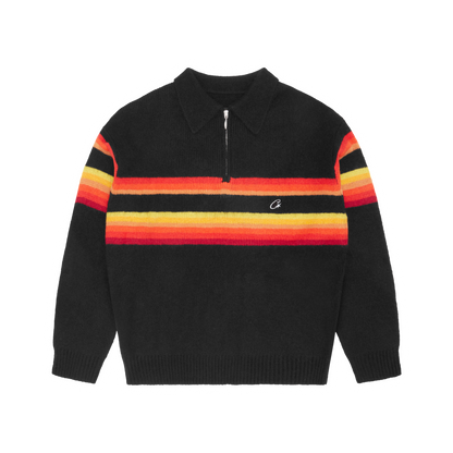 GRADIENT HALF KNIT ZIP PULLOVER [BLACK]