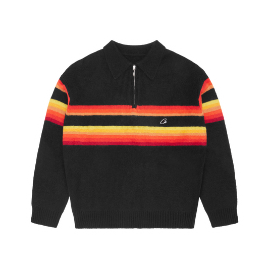 GRADIENT HALF KNIT ZIP PULLOVER [BLACK]