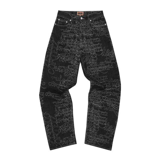 HANDWRITTEN DENIM BAGGY JEANS [BLACK]