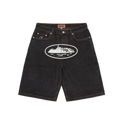 ISLAND BAGGY DENIM SHORT [WASHED BLACK]