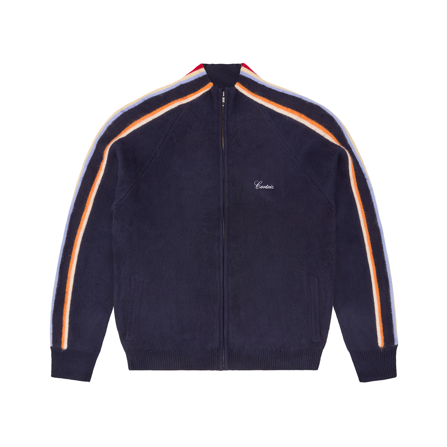 MULTI STRIPE KNIT ZIP UP [NAVY]